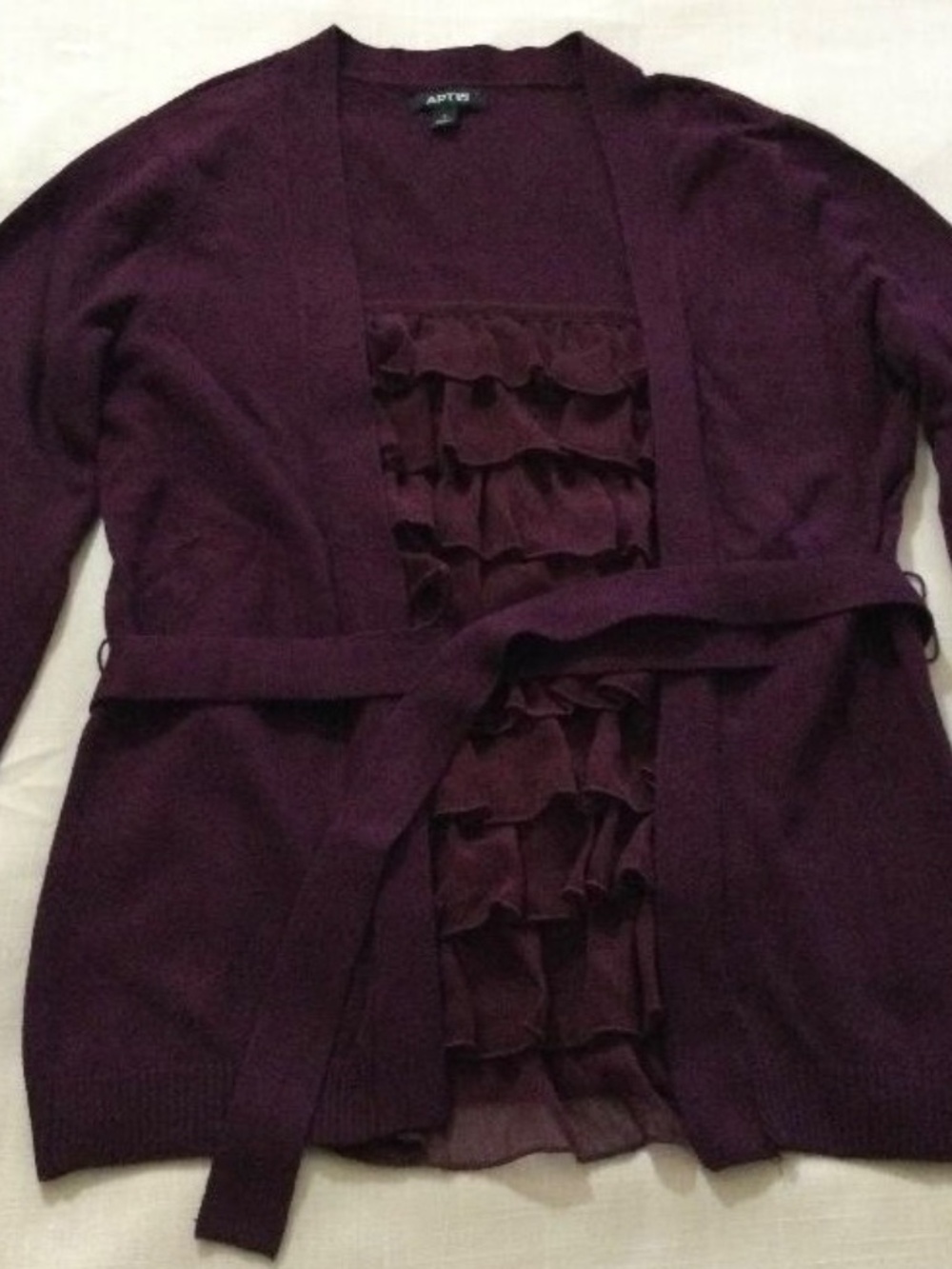 Ruffled Sweater with Belt: Plum Color and Size Small